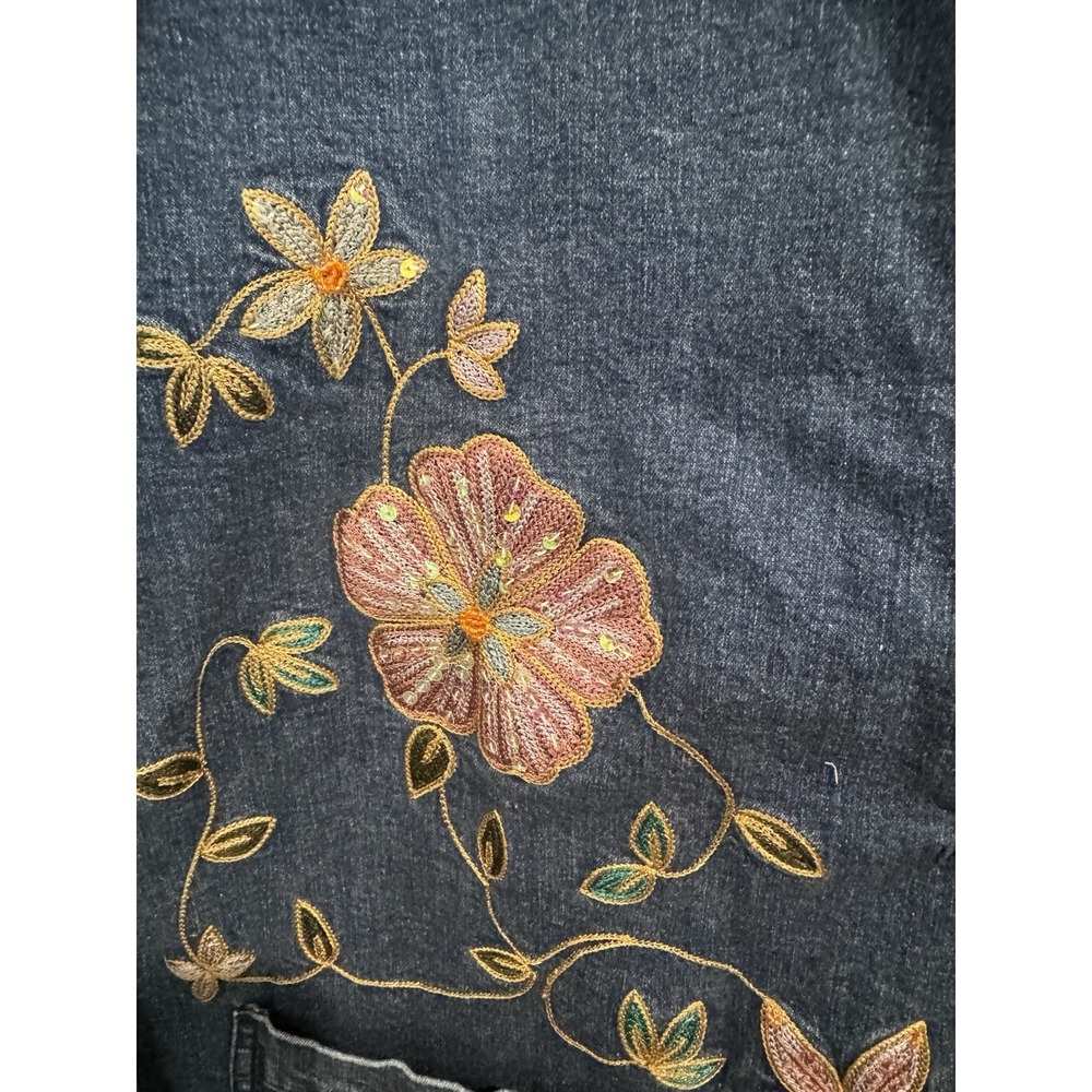 Vintage Denim Floral Jean Blazer Jacket Cottagecore Embroidered Boho Small Med - Picture 2 of 6